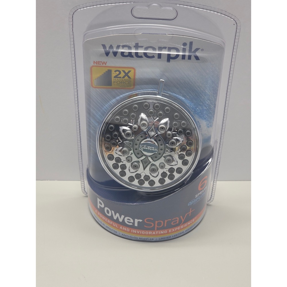 Waterpik PowerSpray+ 6-Setting Fixed Shower Head Chrome OptiFLOW PowerPulse